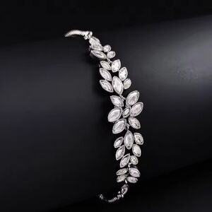 Elegant Gold Plated Adjustable Bracelet with Cubic Zirconia Leaves ✨
